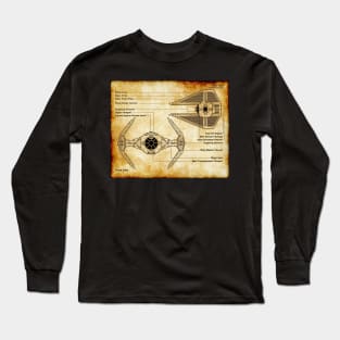 Interceptor Fighter Craft Parchment Blueprint Long Sleeve T-Shirt